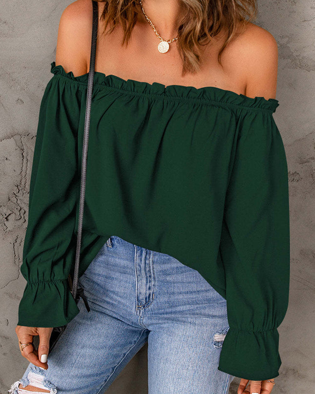 Off-Shoulder Flounce Sleeve Blouse 