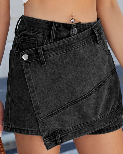 Asymmetrical Denim Skort with Pockets