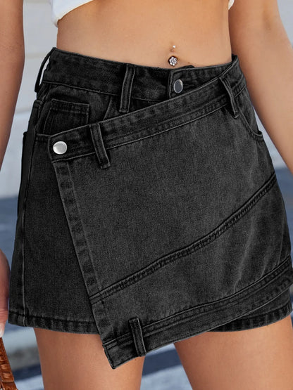 Asymmetrical Denim Skort with Pockets