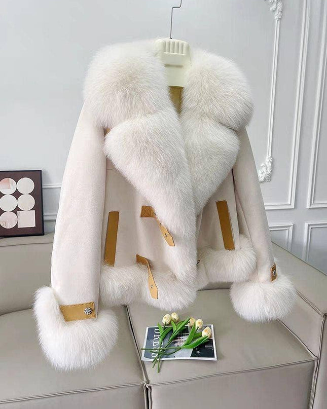 Chic Pink Faux Fur Coat - Winter Elegance For Women Off White
