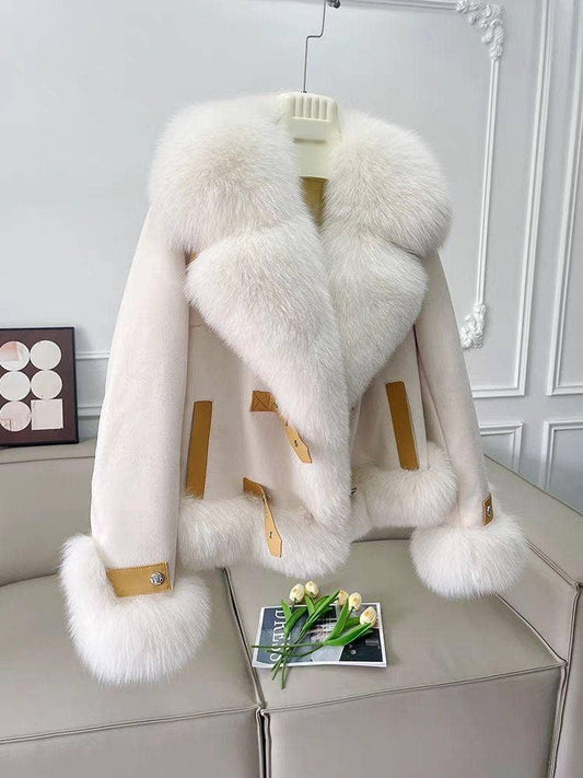 Chic Pink Faux Fur Coat - Winter Elegance For Women Off White