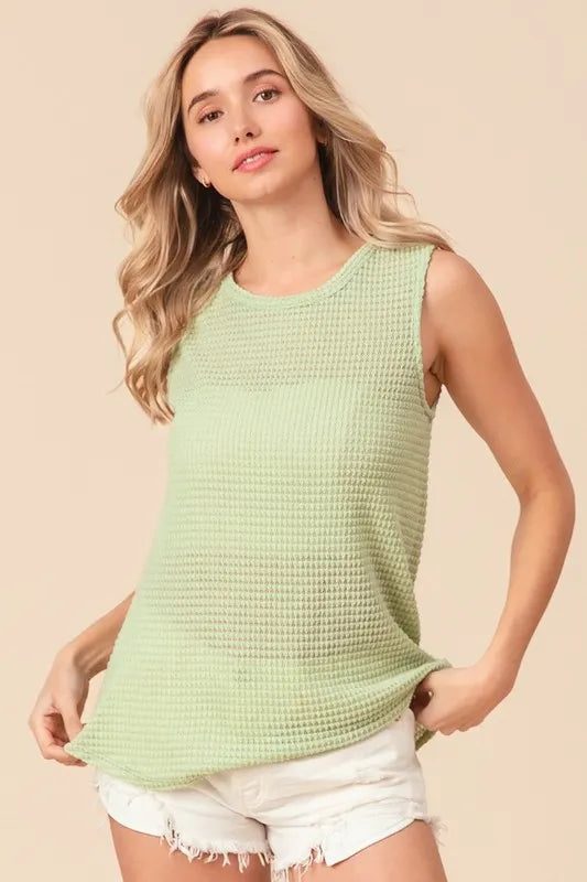 BiBi Popcorn Waffle Open Back Top with Tied Ribbon