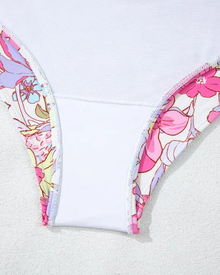 Floral Ruffle Trim Tummy Control One Piece Swimsuit 