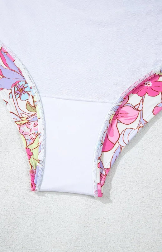 Floral Ruffle Trim Tummy Control One Piece Swimsuit 