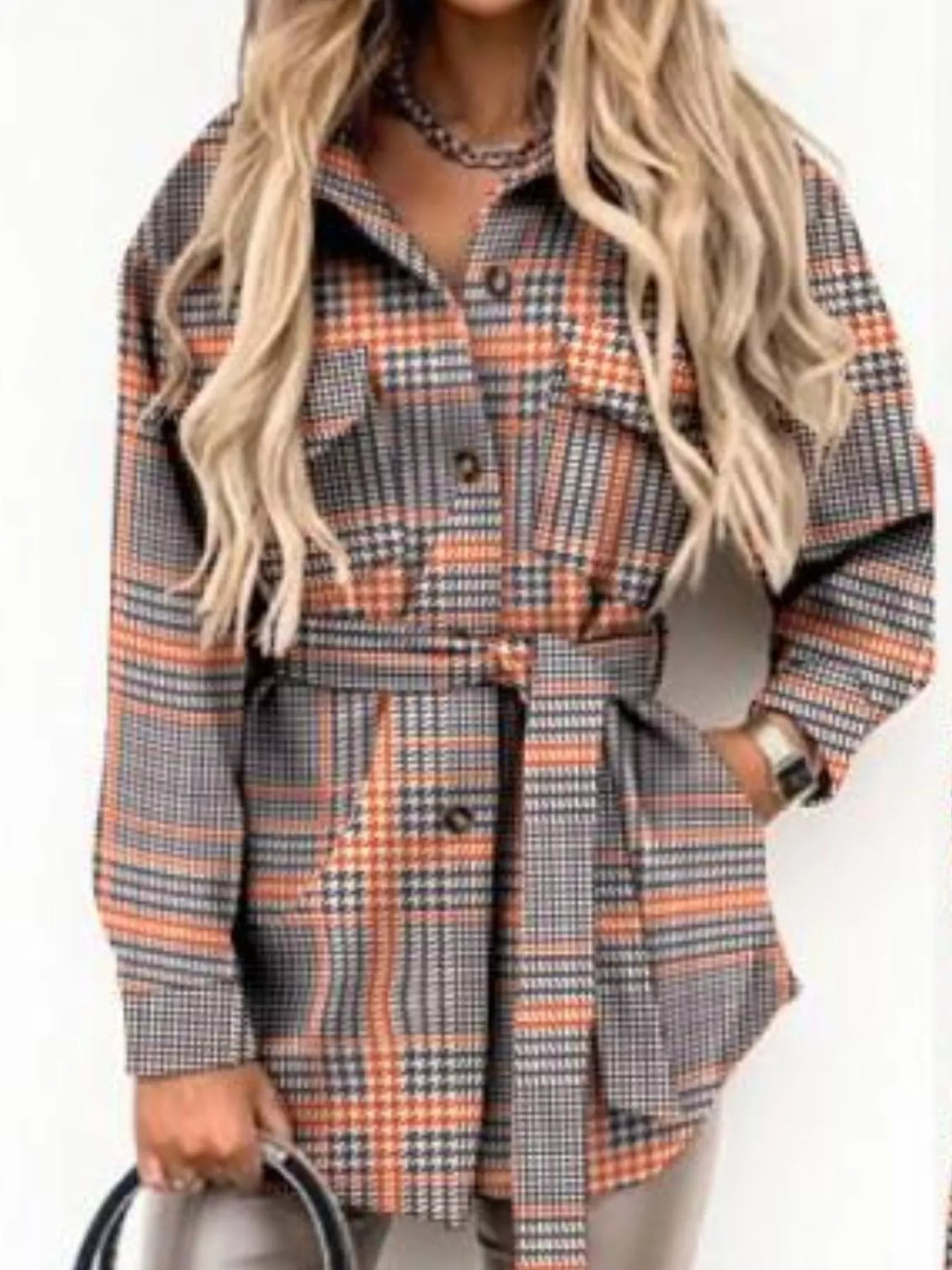 Button Up Long Sleeve Plaid Outerwear
