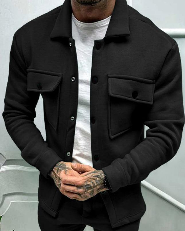 Men's Full Size Button Up Long Sleeve Jacket Plus Size Black