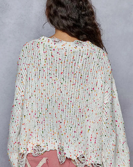 POL Round Neck Fringed Hem Sweater