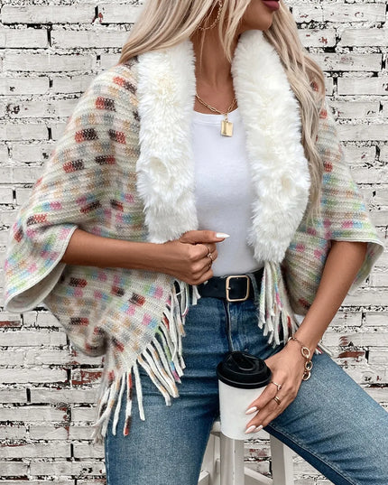 Fringe Fuzzy Open Front Poncho