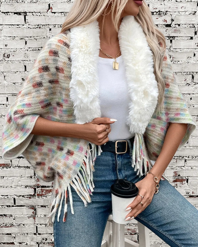 Fringe Fuzzy Open Front Poncho