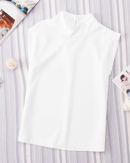 Mock Neck Cap Sleeve Blouse