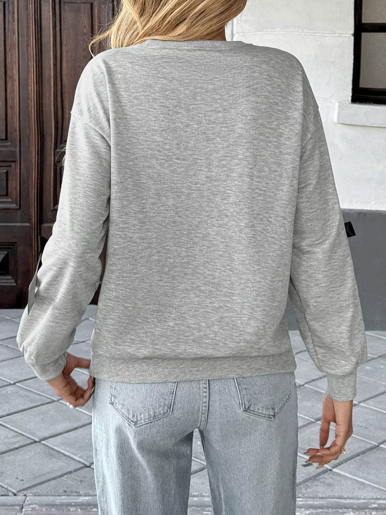 Bow Detail Round Neck Sweatshirt