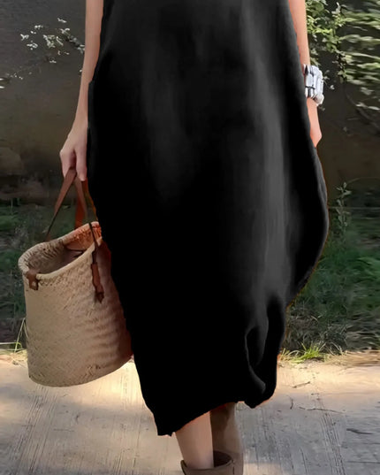 Full Size Casual Loose Fit Round Neck Midi Dress Plus Size