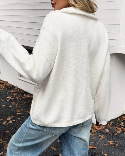 Zip Collar Cable-Knit Sweater