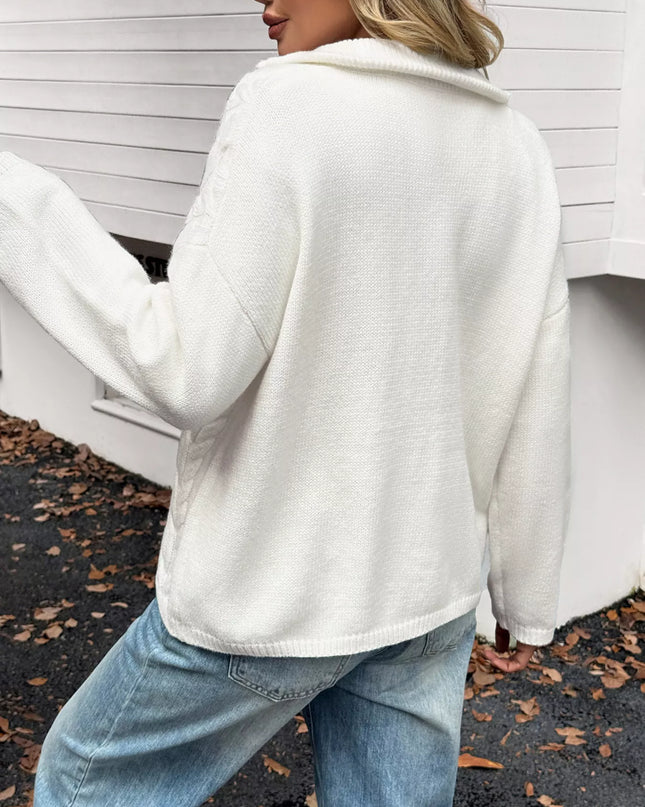 Zip Collar Cable-Knit Sweater