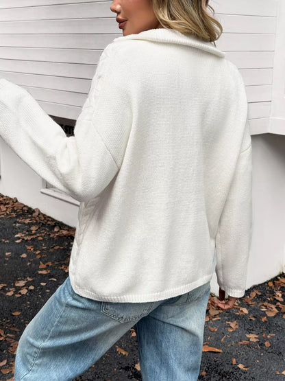 Zip Collar Cable-Knit Sweater