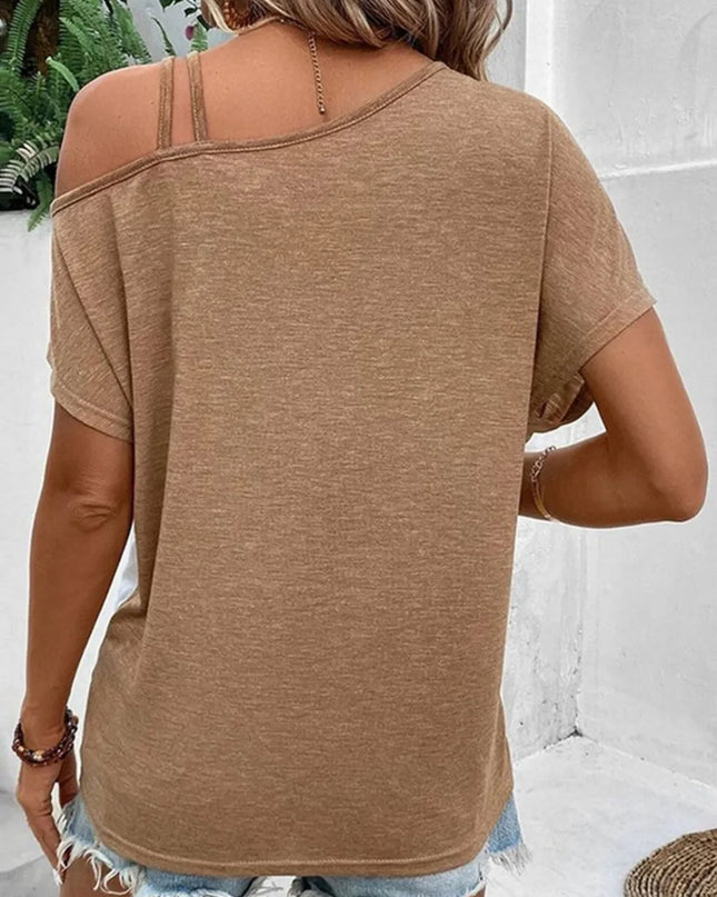 Contrast Asymmetrical Neck Short Sleeve T-Shirt