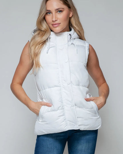 Snobbish Snap and Zip Closure Hooded Vest White Chiseled Stone