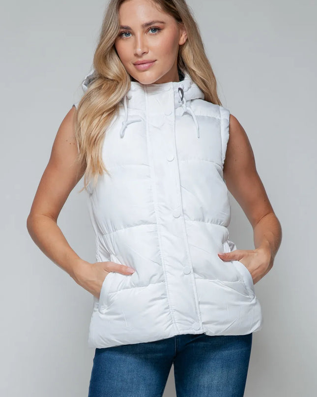 Snobbish Snap and Zip Closure Hooded Vest White Chiseled Stone