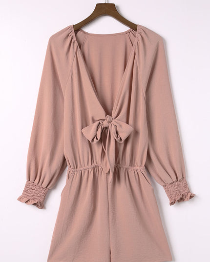 Tied Flounce Sleeve Plunge Romper Dusty Pink