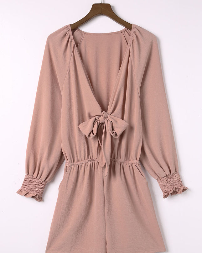 Tied Flounce Sleeve Plunge Romper Dusty Pink