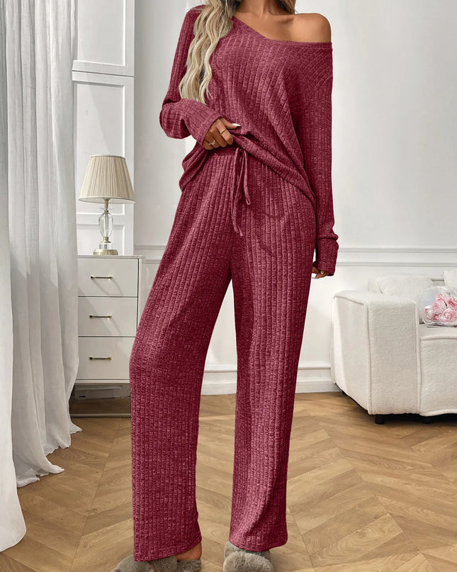 Ribbed Long Sleeve Top and Pants Lounge Set