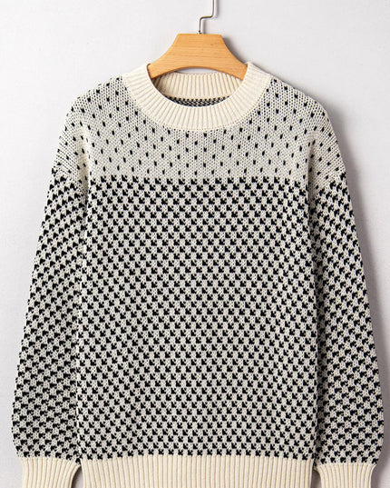 Contrast Color Pattern Lantern Sleeve Sweater