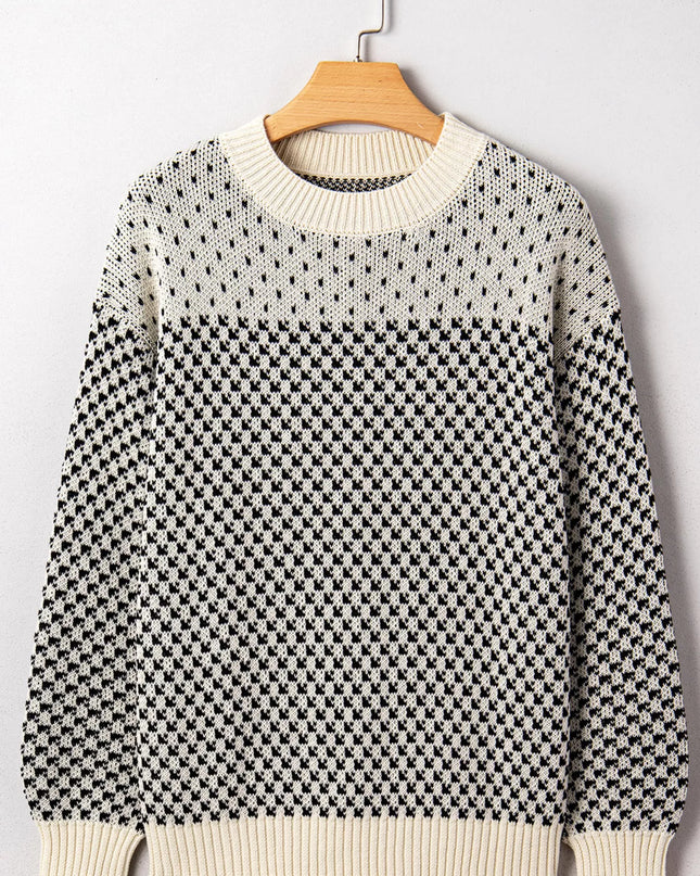 Contrast Color Pattern Lantern Sleeve Sweater