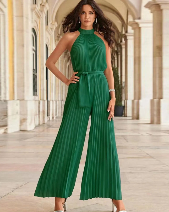 Pleated Sleeveless Wide Leg Jumpsuit