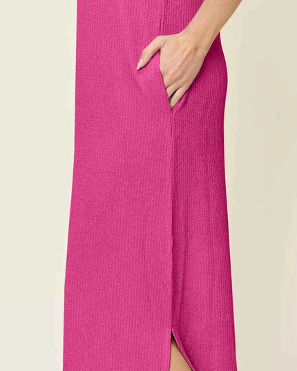 Double Take Full Size Texture Mock Neck Sleeveless Maxi Dress