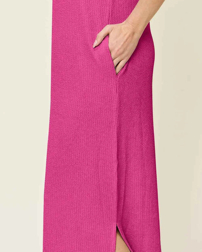 Double Take Full Size Texture Mock Neck Sleeveless Maxi Dress