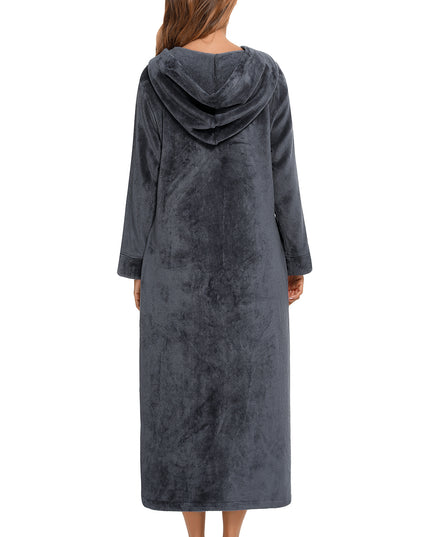 Zip Front Hooded Night Dress with Pockets