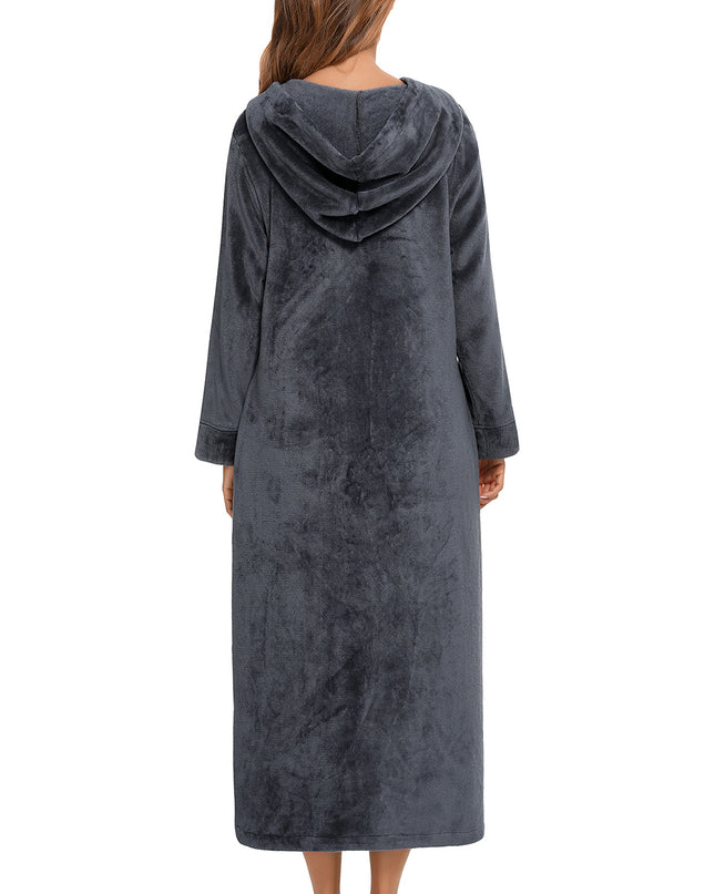 Zip Front Hooded Night Dress with Pockets