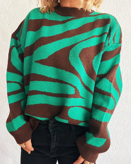 Zebra Print Round Neck Sweater