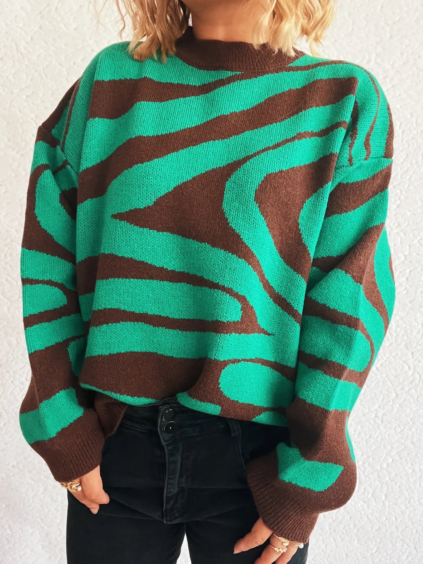 Zebra Print Round Neck Sweater