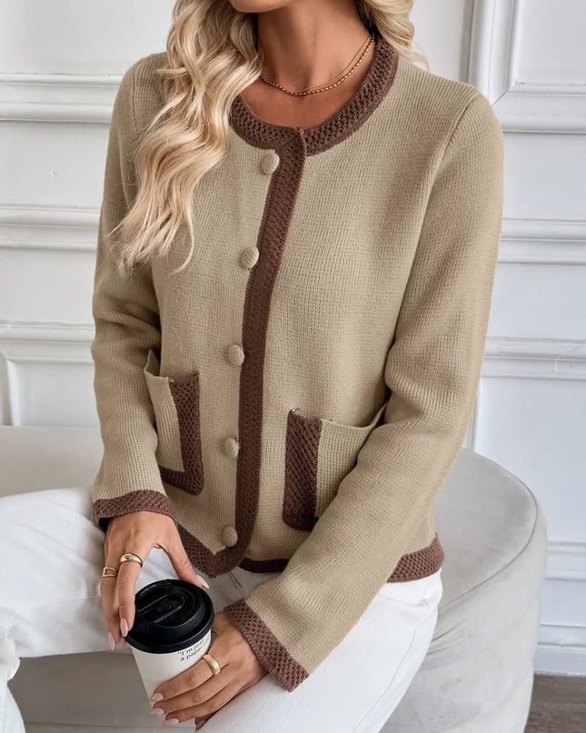 Button-Front Cardigan with Contrast Trim
