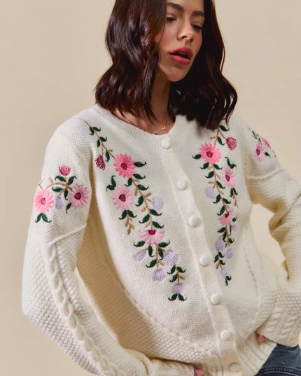SO ME Floral Embroidered Coquette Sweater Cardigan