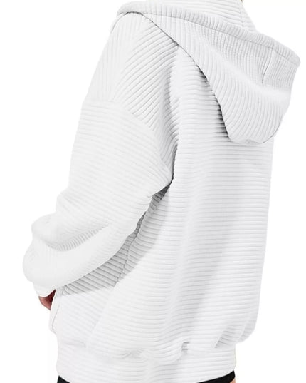 Drawstring Zip Up Dropped Shoulder Hoodie