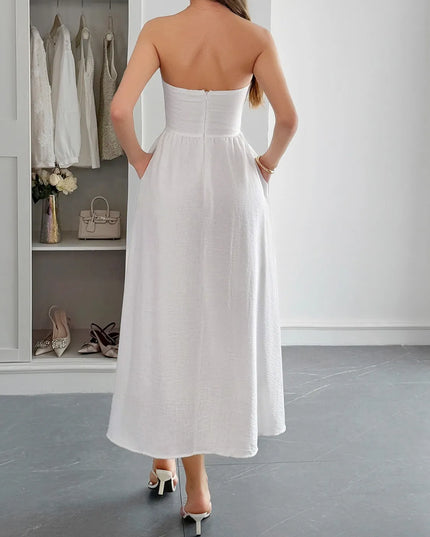 Strapless A-Line Midi Dress with Pockets 