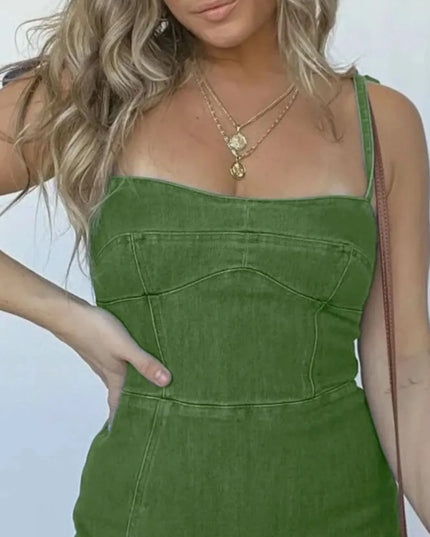 Full Size Slit Square Neck Denim Dress Plus Size