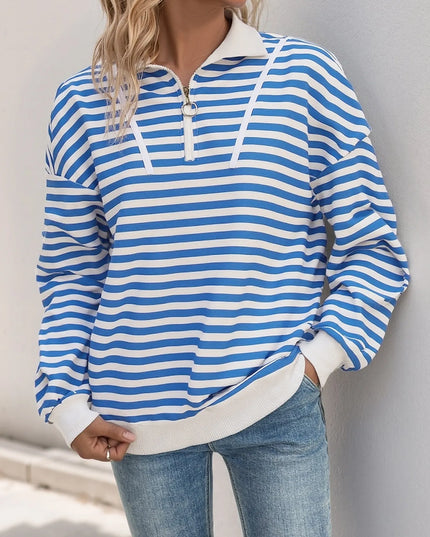 Striped Quarter Zip Long Sleeve Hoodie