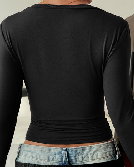 V-Neck Long Sleeve Fitted T-Shirt