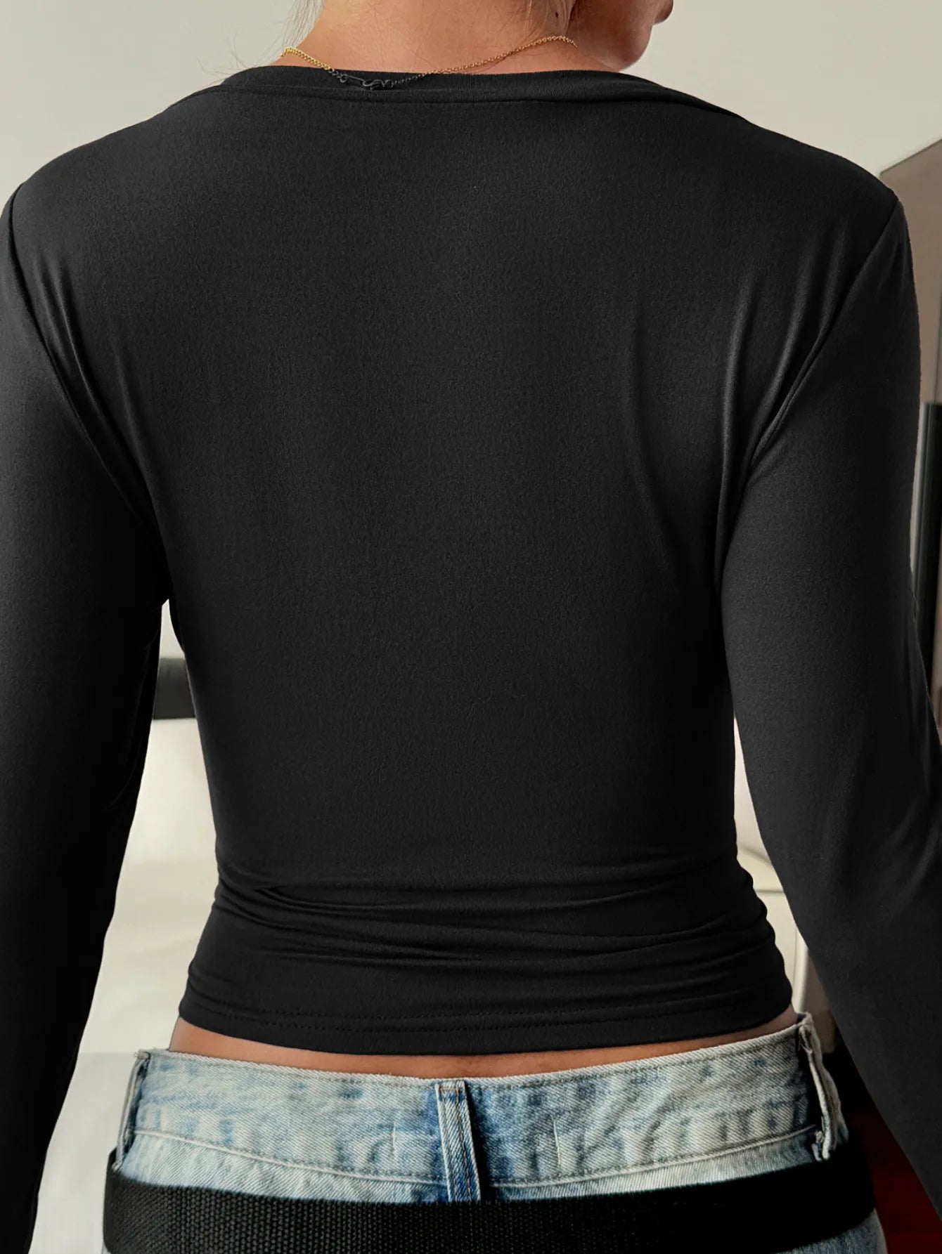 V-Neck Long Sleeve Fitted T-Shirt