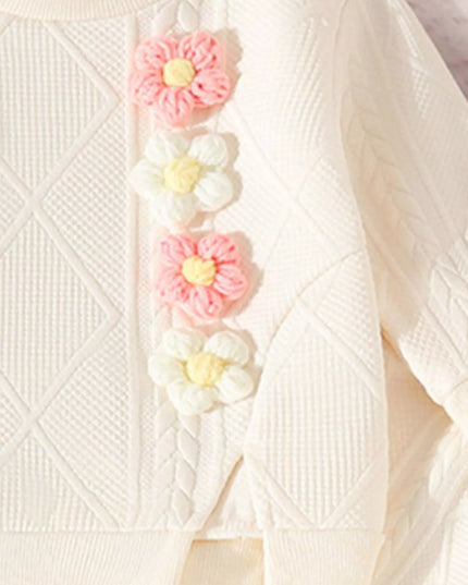 Children's Flower Textured Top and Pants Set