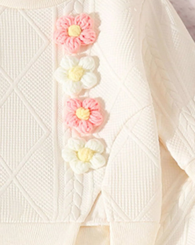 Children's Flower Textured Top and Pants Set