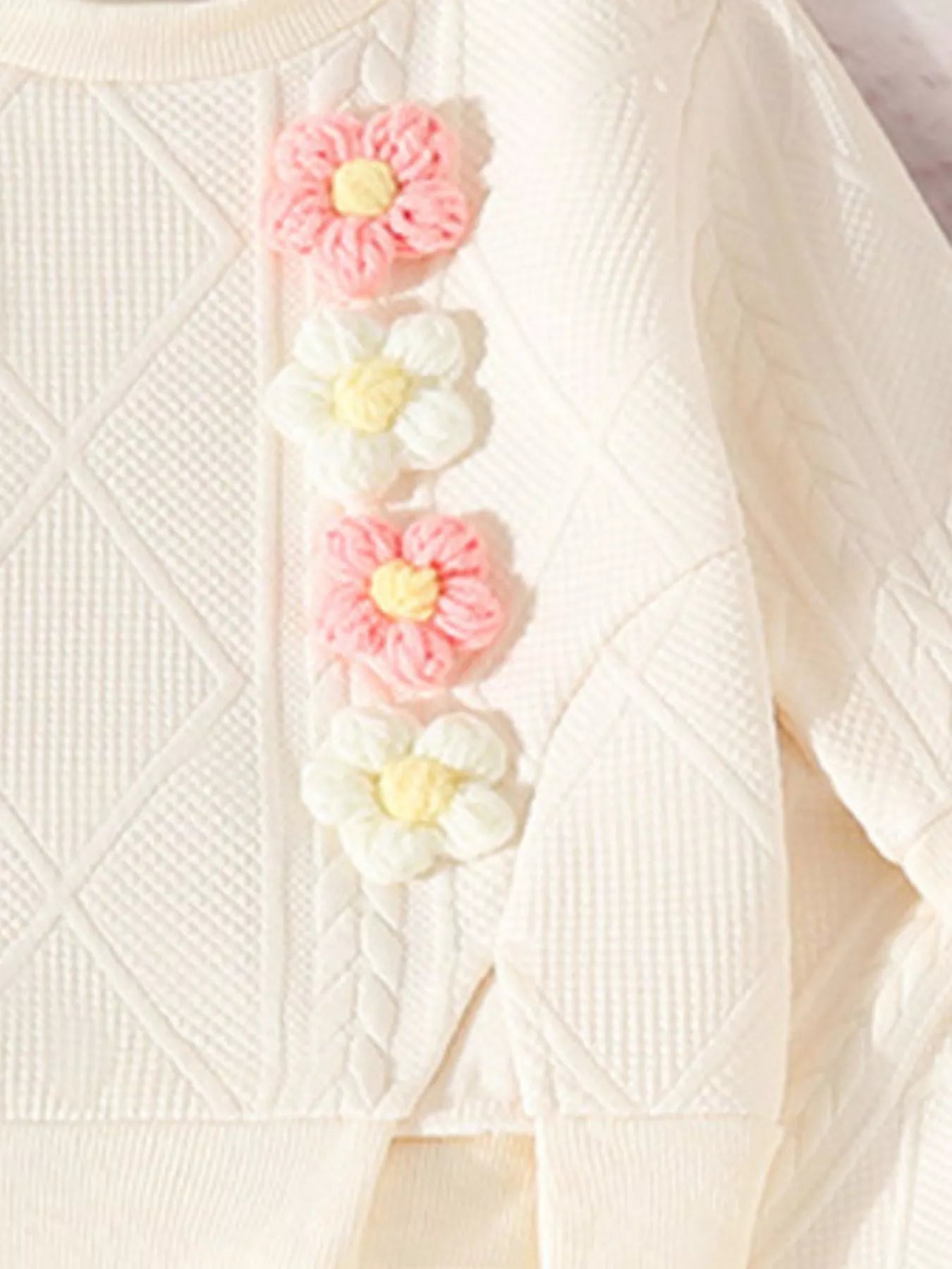 Children's Flower Textured Top and Pants Set