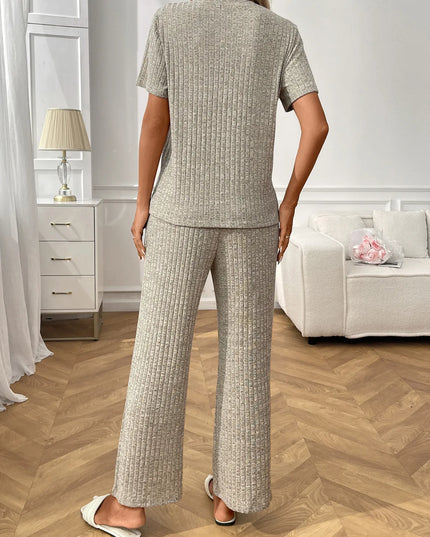 Ribbed Knit Short Sleeve Top and Pants Lounge Set