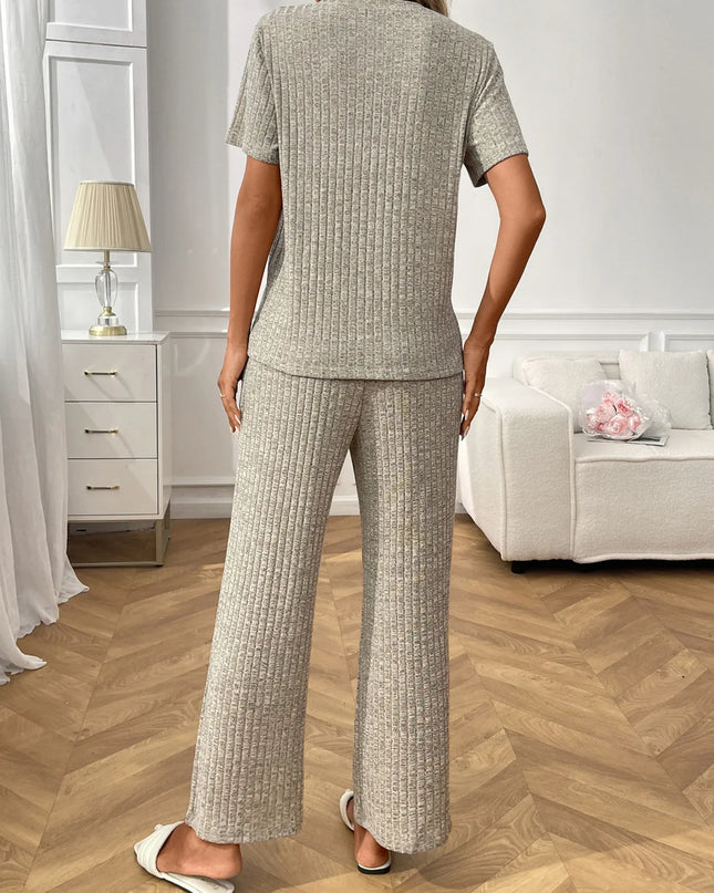 Ribbed Knit Short Sleeve Top and Pants Lounge Set