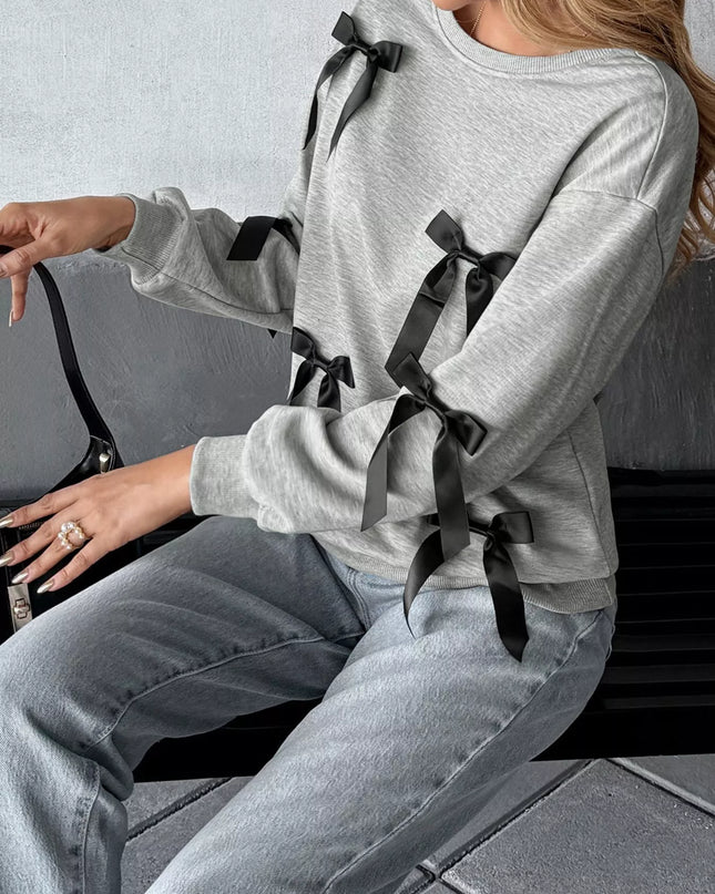 Bow Detail Round Neck Sweatshirt