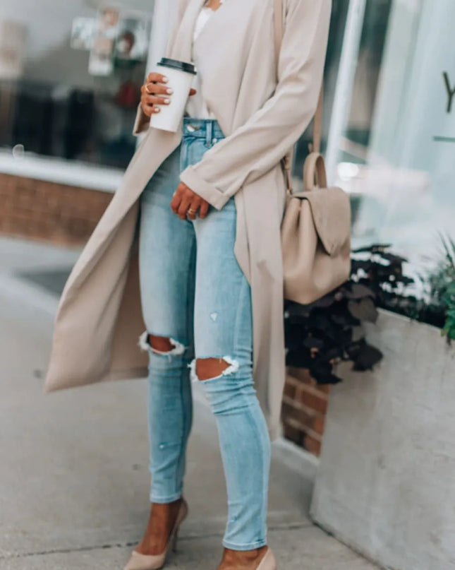 Open Front Long Sleeve Trench Coat