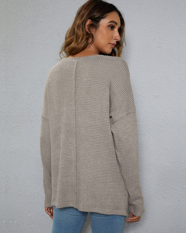 Dropped Shoulder High-Low Waffle-Knit Top